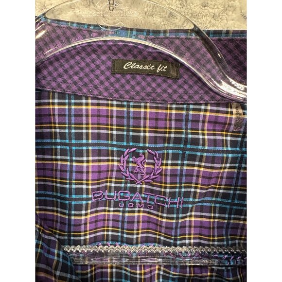 Bugatchi Uomo Mens Classic Fit Purple Plaid Long Sleeve Button-Up Shirt XL - Picture 4 of 8